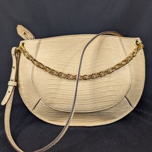 Ulla Johnson Mira Crossbody Bag Cream Lizard Embossed Goatskin Leather Tan Small